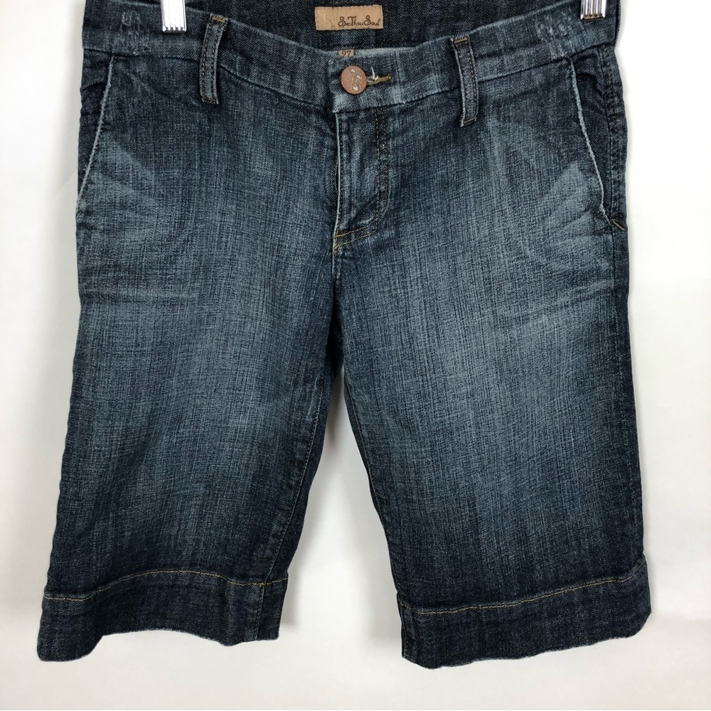 Men’s See Thru Soul Bermuda Jean Shorts | Size 27 | Flat Front Denim |Distressed